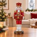 Christmas Nutcracker Soldier Statue with Serving Tray, Red & Gold Holiday Guard Figurine