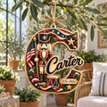 Christmas Ornament, Carter Initial C Nutcracker, 2 Layer Wood Tree Hanging, Patriotic Keepsake Gift