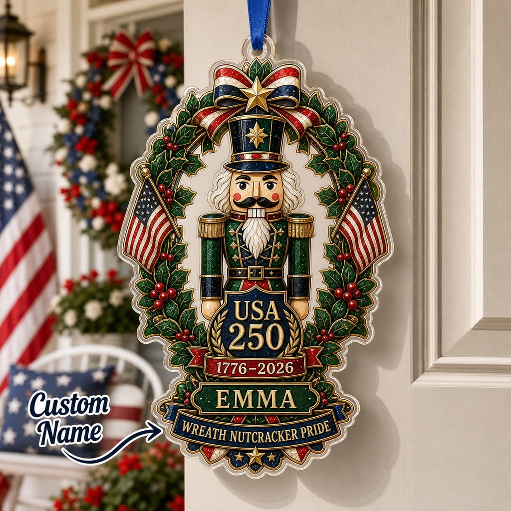 Christmas Ornament Patriotic Wreath Nutcracker for Christmas Tree Patriotic Holiday Gift