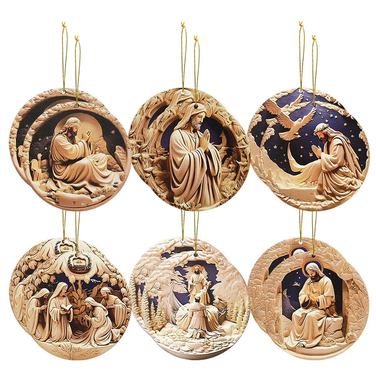 Wooden Christmas Ornaments, Nativity Scene Decorations, 12-Piece Handcrafted Wooden Nativity Ornament Set, Traditional Christmas Tree and Home Decor
