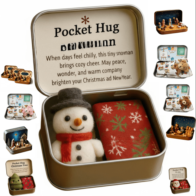 Christmas Tin Box with Plush Toy Surprise Gift Set Holiday Storage Container for s Stocking Stuffer(A)