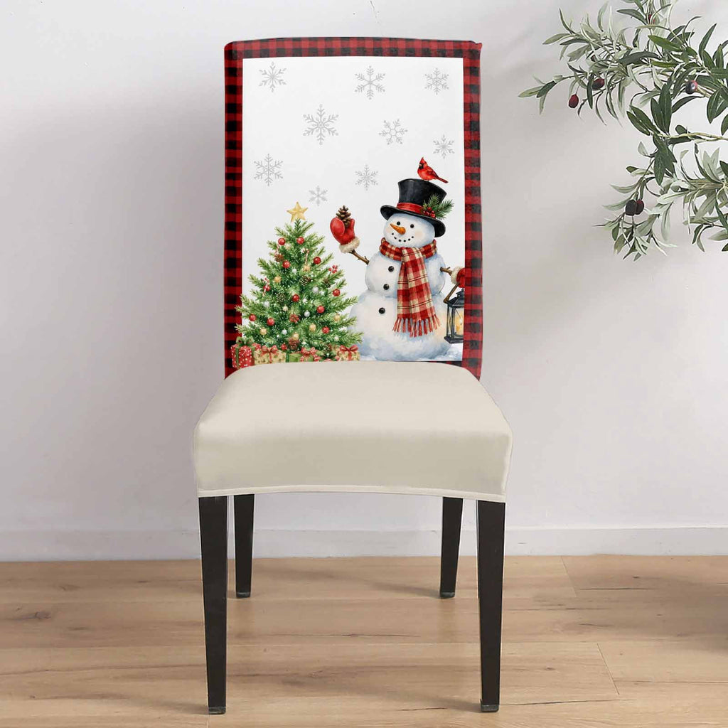Christmas Winter Dining Chair Covers Set of 8, Snowman Green Christmas Tree Gift Boxes Snowflake Chair Covers for Dining Room Removable Seat Protectors Slipcovers for Home Party Wedding Banquet