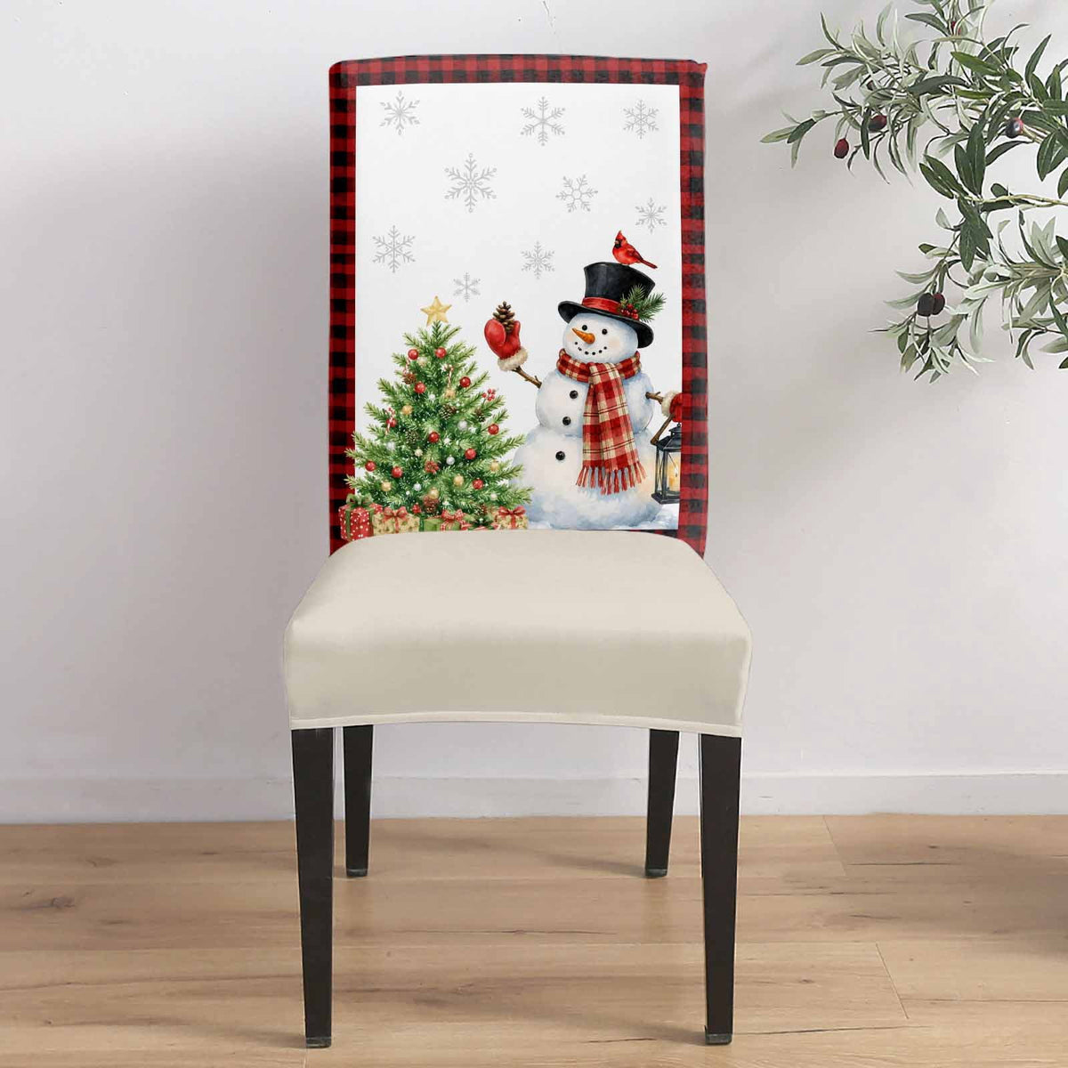 Christmas Winter Dining Chair Covers Set of 8, Snowman Green Christmas Tree Gift Boxes Snowflake Chair Covers for Dining Room Removable Seat Protectors Slipcovers for Home Party Wedding Banquet