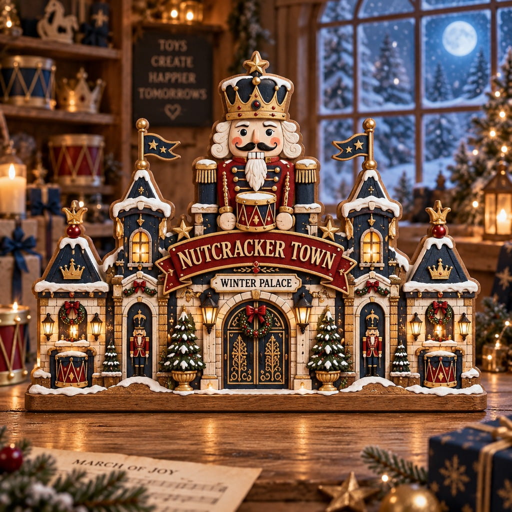 Christmas Wooden Block 3 Layer Tabletop Display Nutcracker Winter Palace