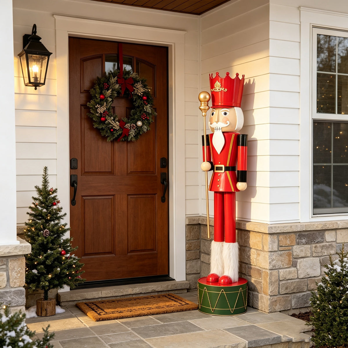 Christopher Knight Home 64" Large Metal King Nutcracker Christmas Decor with Scepter & Drum Base, Red