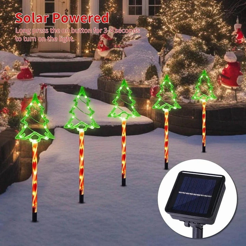 Cinvoph 5-Pack 13" Solar Christmas Tree Outdoor Christmas Decorations, Decorative Waterproof Solar Xmas Tree Lights Xmas Lights for Yard Front Porch Pathway Decor