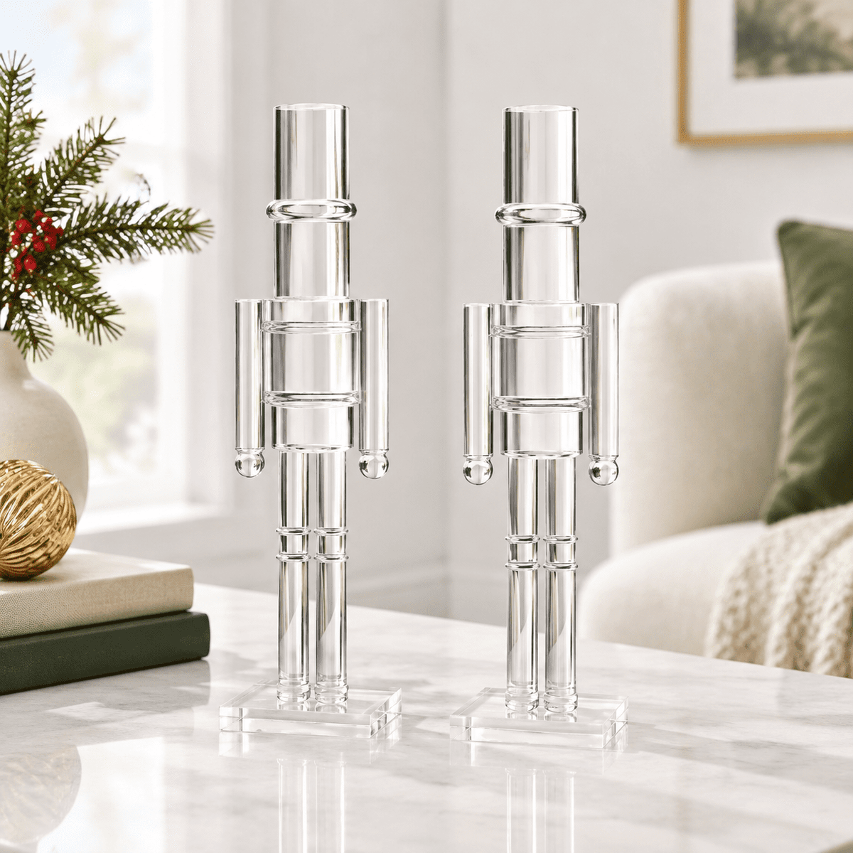 Clear 12 Inch 2 Pack Christmas Nutcracker Figurines, Holiday Decor