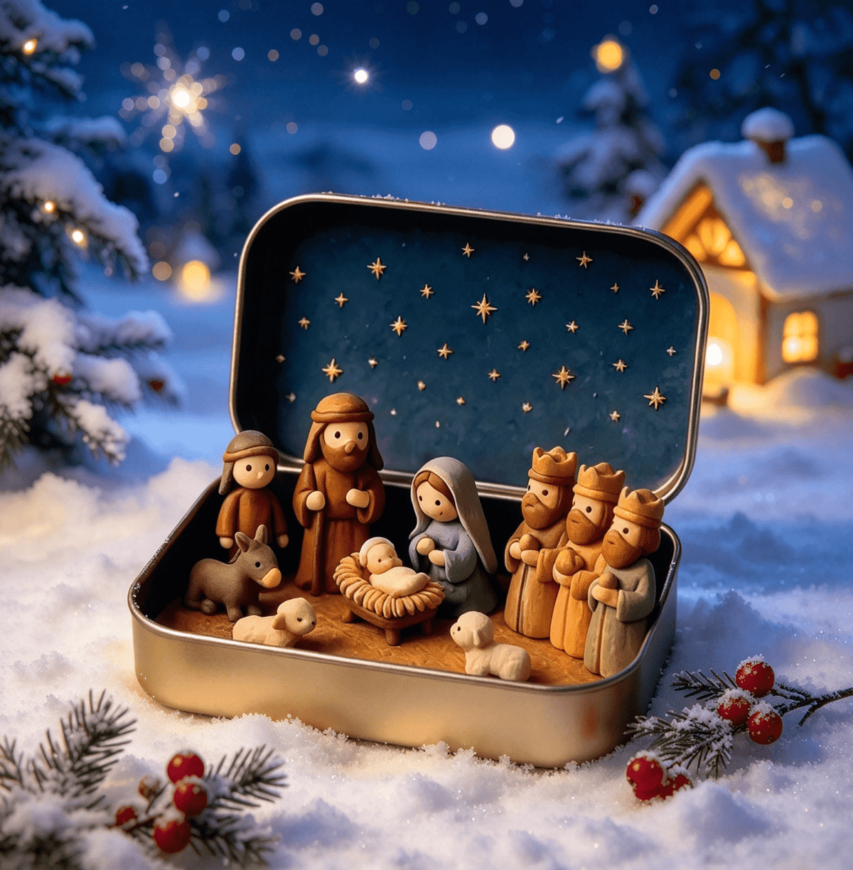 Clearance! Mini Nativity Set in Box - Miniature Jesus Nativity Sets & Figures, Christmas Christian Decoration Gift (A)