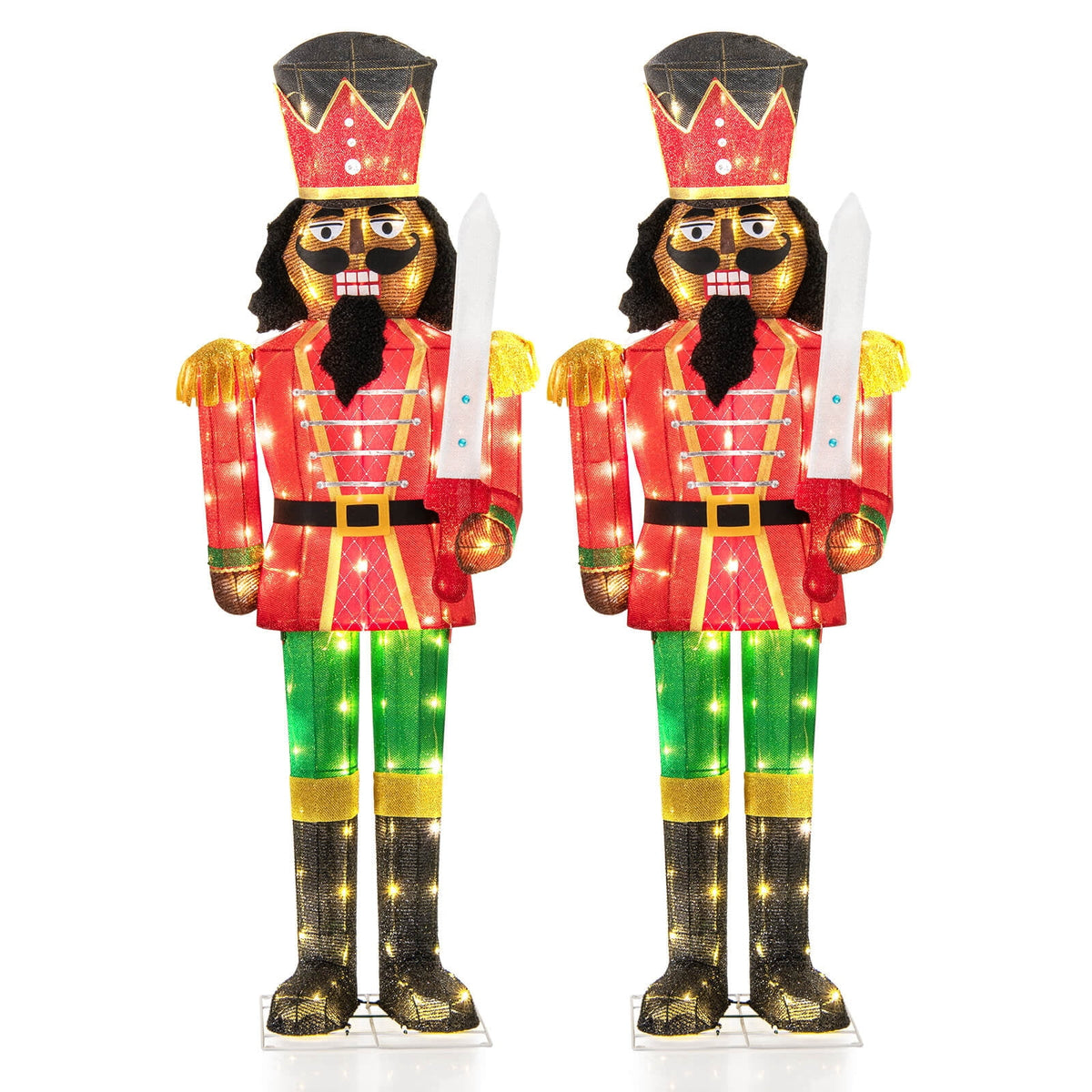 Costway 2 PCS 5 FT Lighted Christmas Nutcracker with Glitter Sword, 100 Lights for Outdoor