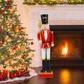 Costway 32.5” Christmas Nutcracker with High Hat & Beautiful Scepter, Uniform & Boots Black+Red