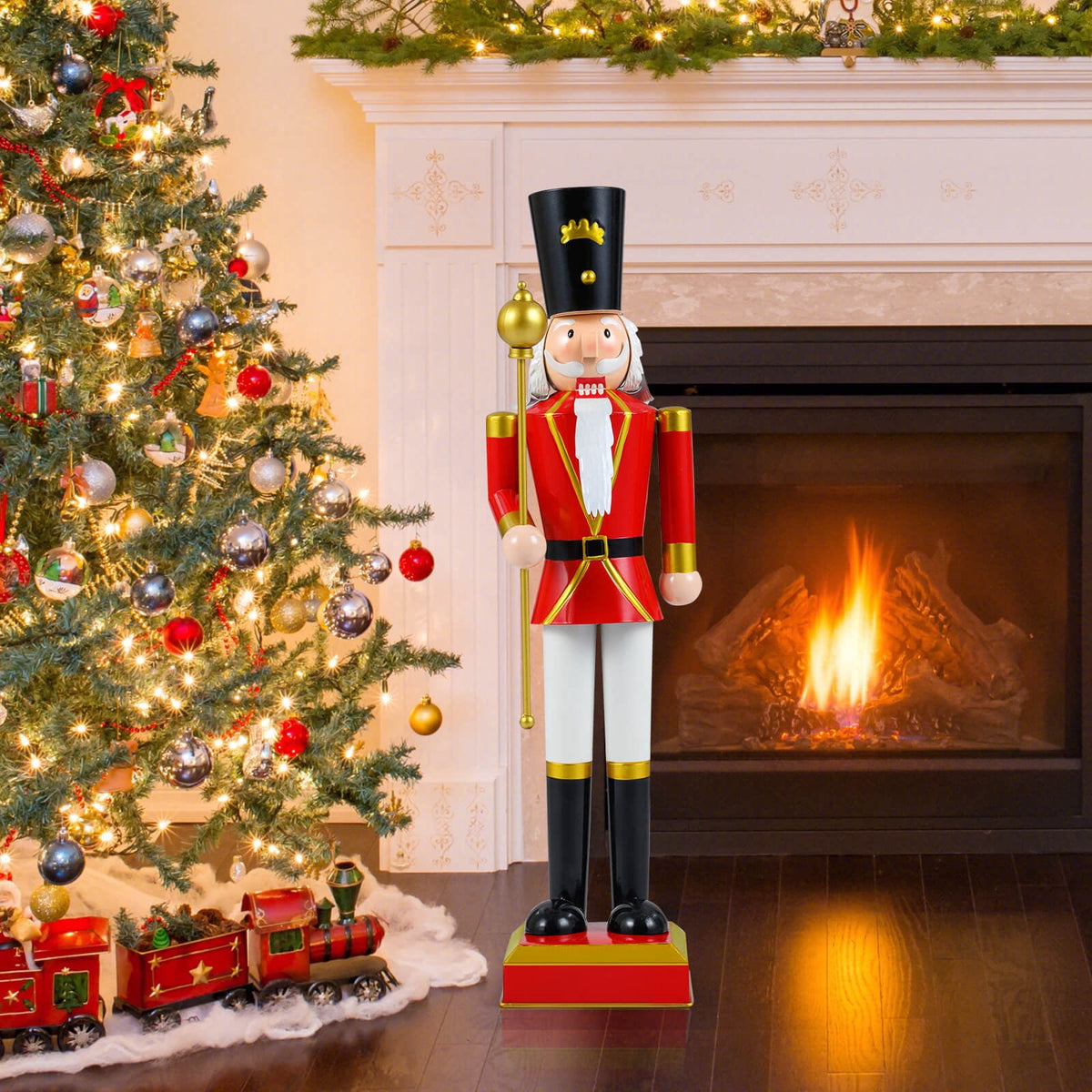 Costway 32.5” Christmas Nutcracker with High Hat & Beautiful Scepter, Uniform & Boots for Yard Gold