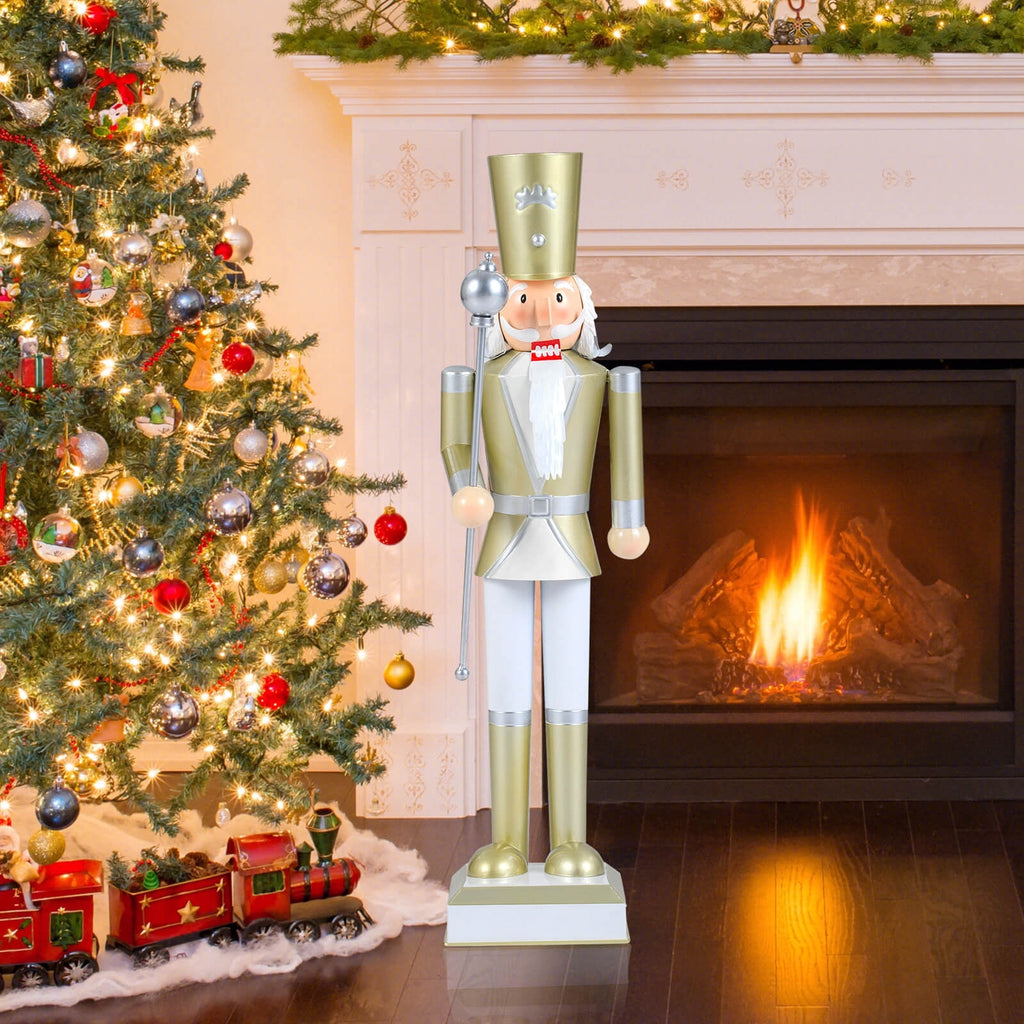 Costway 32.5” Christmas Nutcracker with High Hat & Beautiful Scepter, Uniform & Boots for Yard Gold