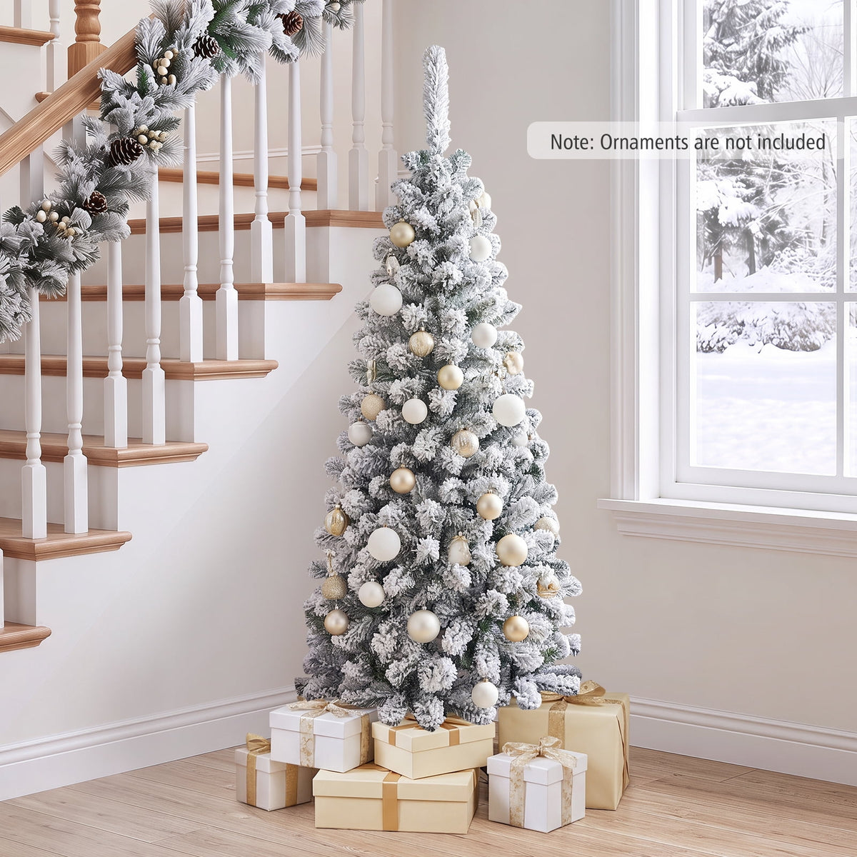 Costway 7.5 FT Unlit Flocked Pencil Christmas Tree Hinged with 641 Branch Tips