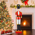 Costway 4’ Christmas Nutcracker with High Hat & Beautiful Scepter, Uniform & Boots for Yard Black+Red