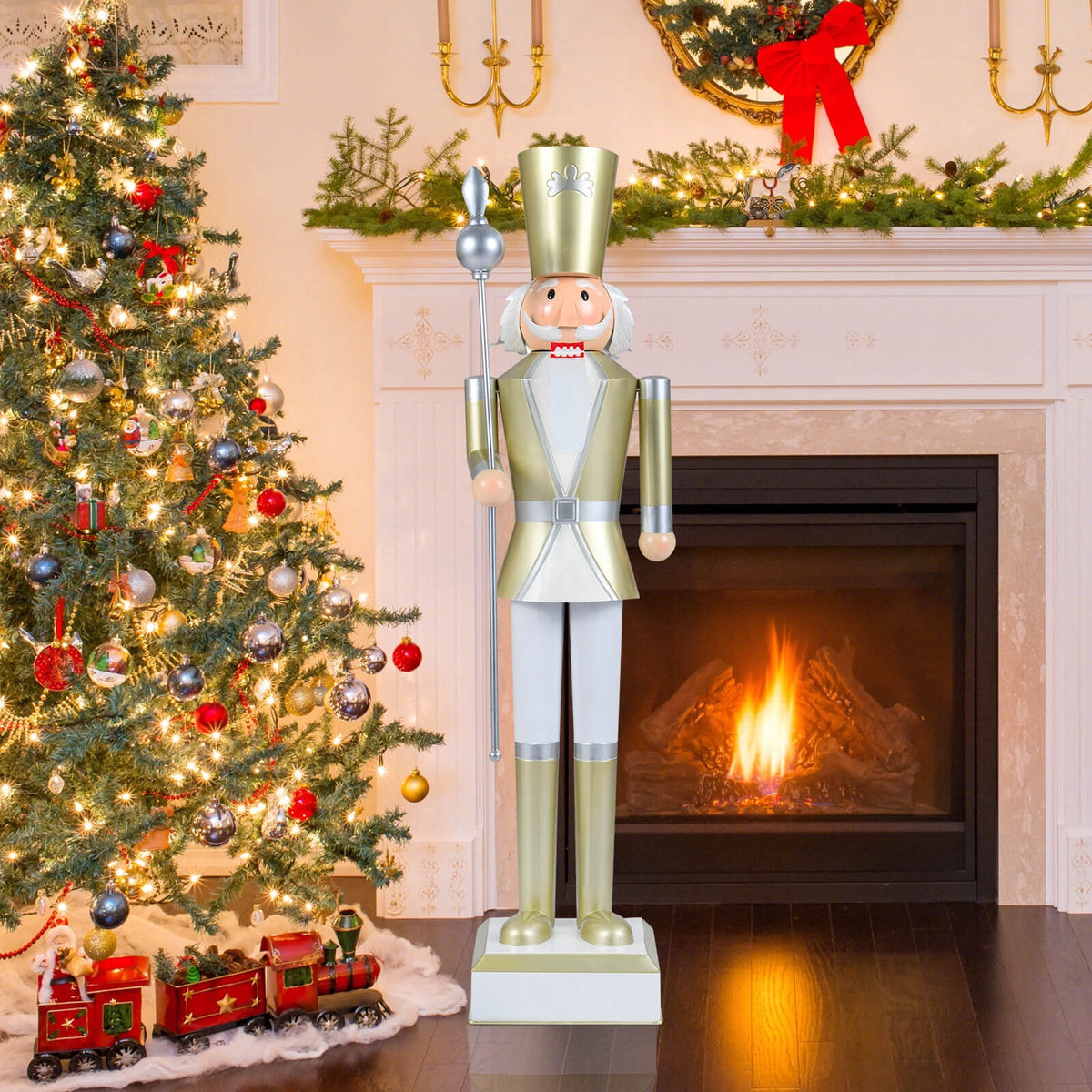Costway 4’ Christmas Nutcracker with High Hat & Beautiful Scepter, Uniform & Boots for Yard Gold