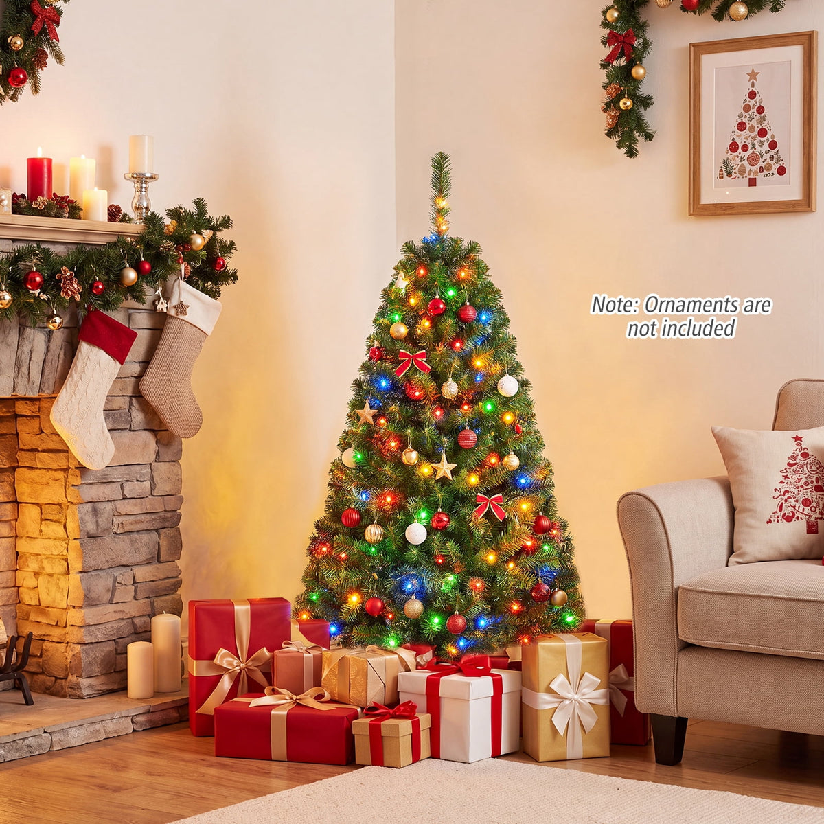 Costway 4 FT Pre-Lit Artificial Christmas Tree with 296 Dense Branch Tips, 100 LED Lights