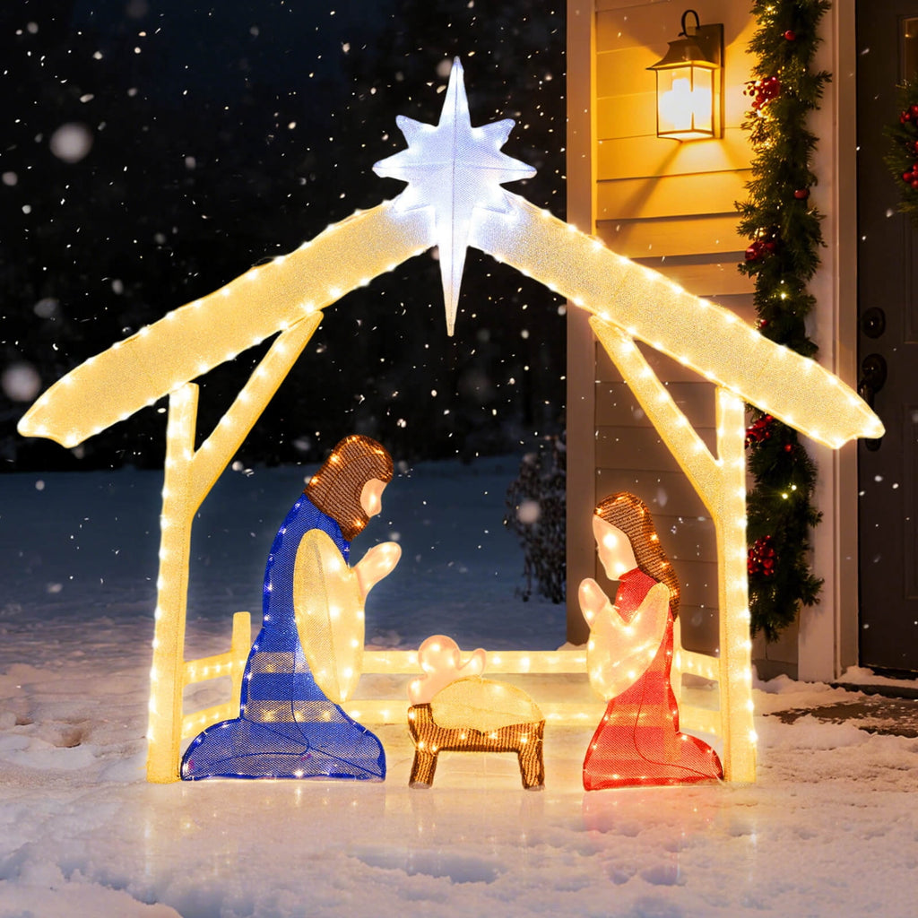 Costway 4 Ft Lighted Nativity Scene with 272 Warm & Cold White LED Lights, Ground Stakes