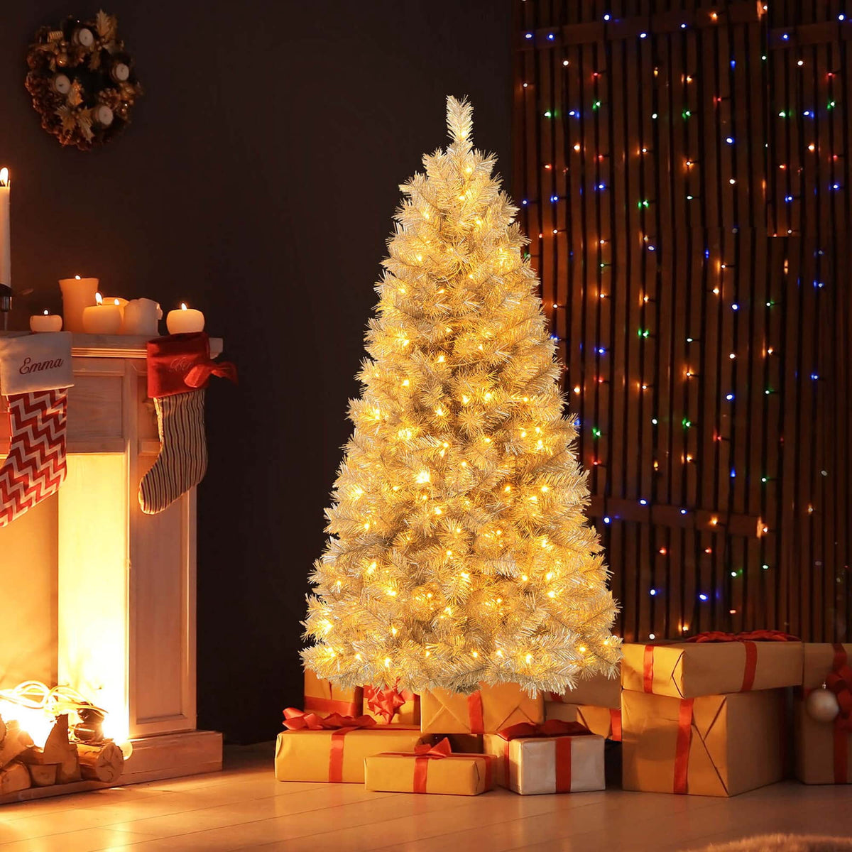 Costway 7 FT Christmas Tree Artificial Xmas Tree with 807 Branch Tips 400 LED Lights