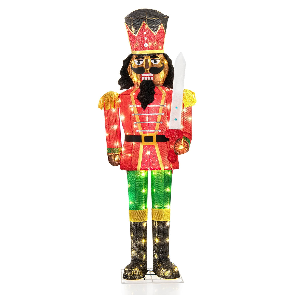 Costway 2 PCS 5 FT Lighted Christmas Nutcracker with Glitter Sword, 100 Lights for Outdoor