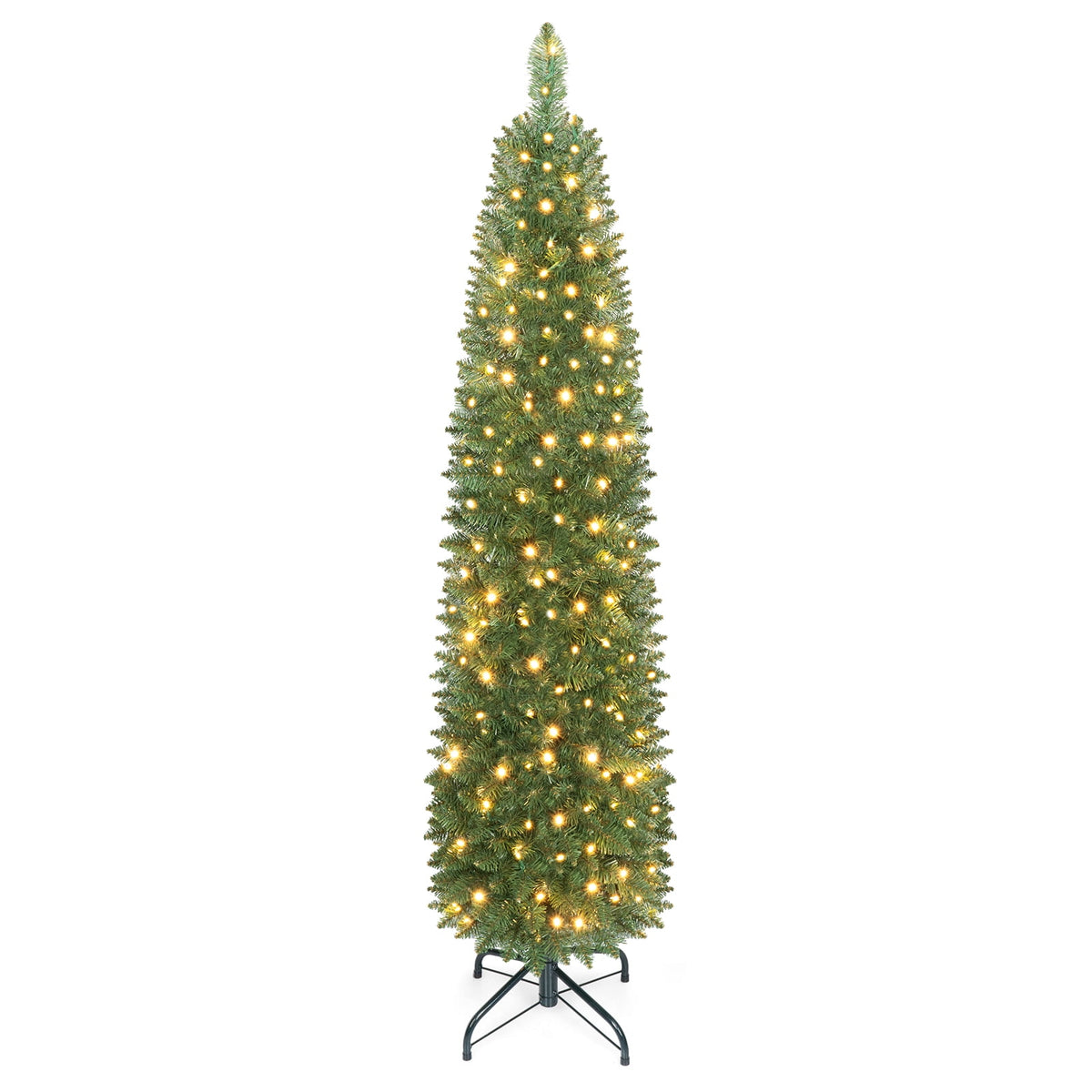 Costway 6 FT Pencil Christmas Tree Pre-Lit Folding Metal Stand Green