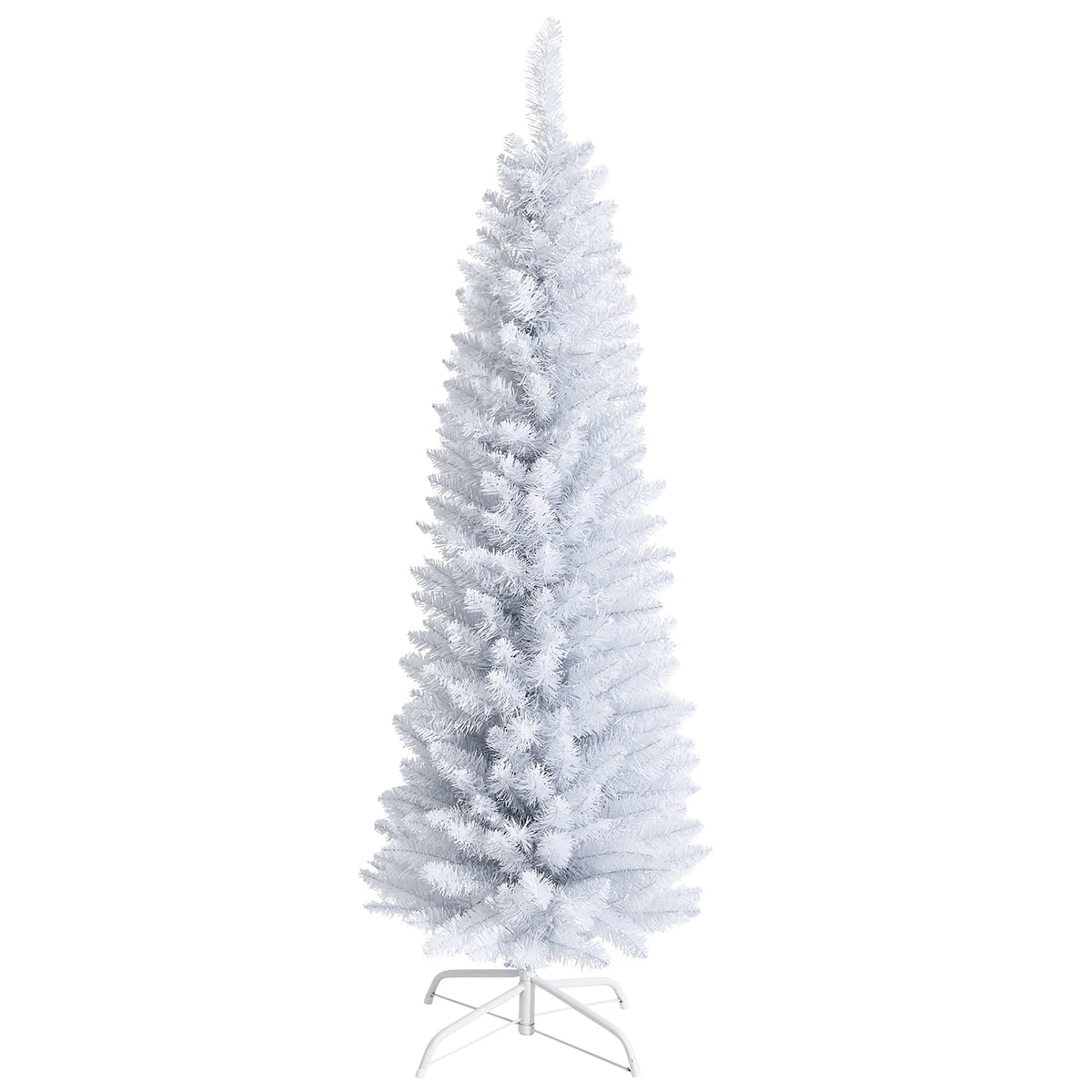 Costway 6ft Unlit Artificial Slim Pencil Christmas Tree with Metal Stand White