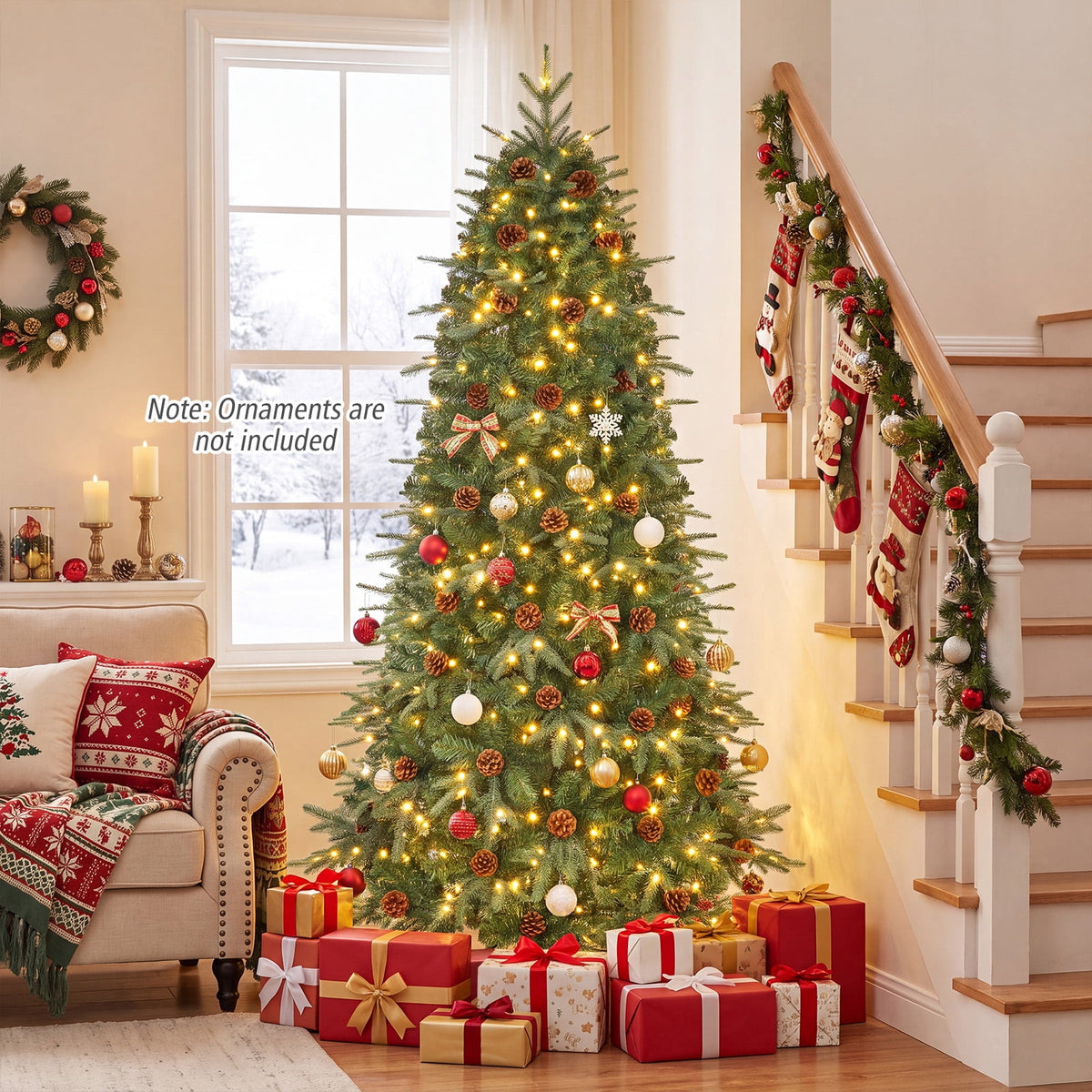 Costway 7.5 FT Pre-Lit Artificial Christmas Tree Hinged with 540 Warm White LED Lights