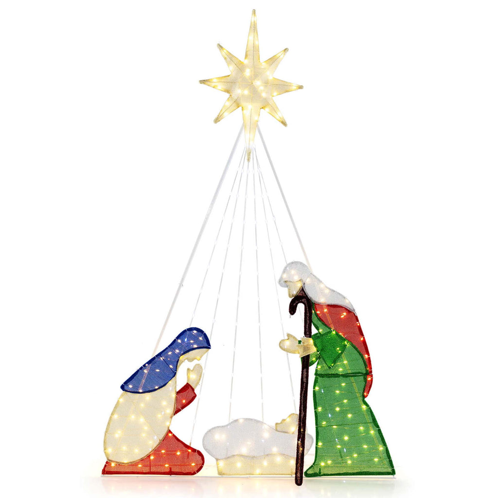 Costway 6 FT Lighted Nativity Scene with 240 LED Lights Zip Ties & Ground Stakes