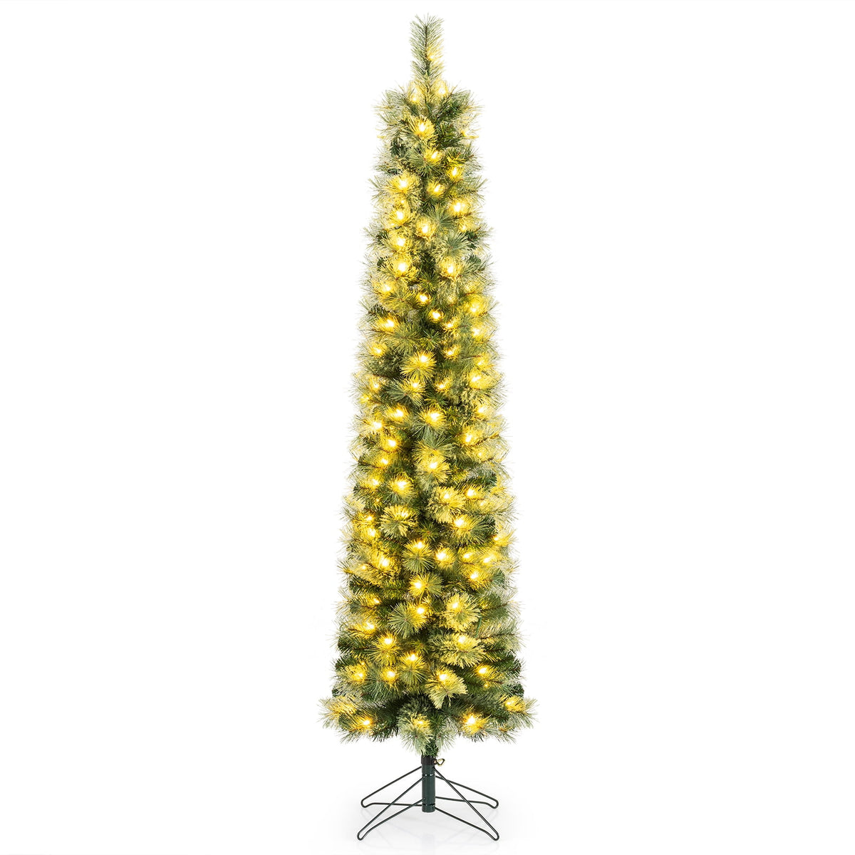Costway 7 FT Pre-Lit Pencil Artificial Christmas Tree with 150 LED Warm White Lights,8 Modes