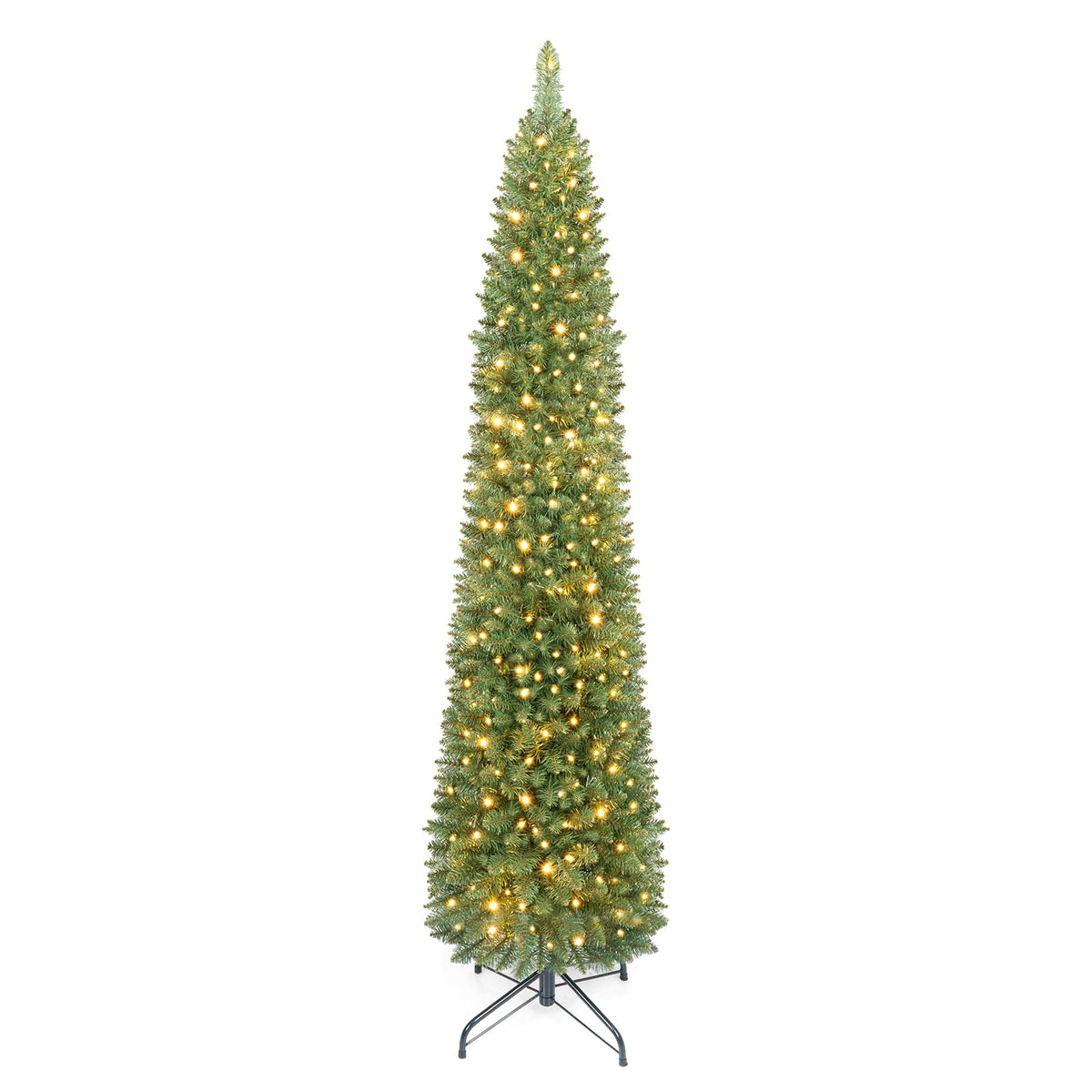 Costway 6 FT Pencil Christmas Tree Pre-Lit Folding Metal Stand Green