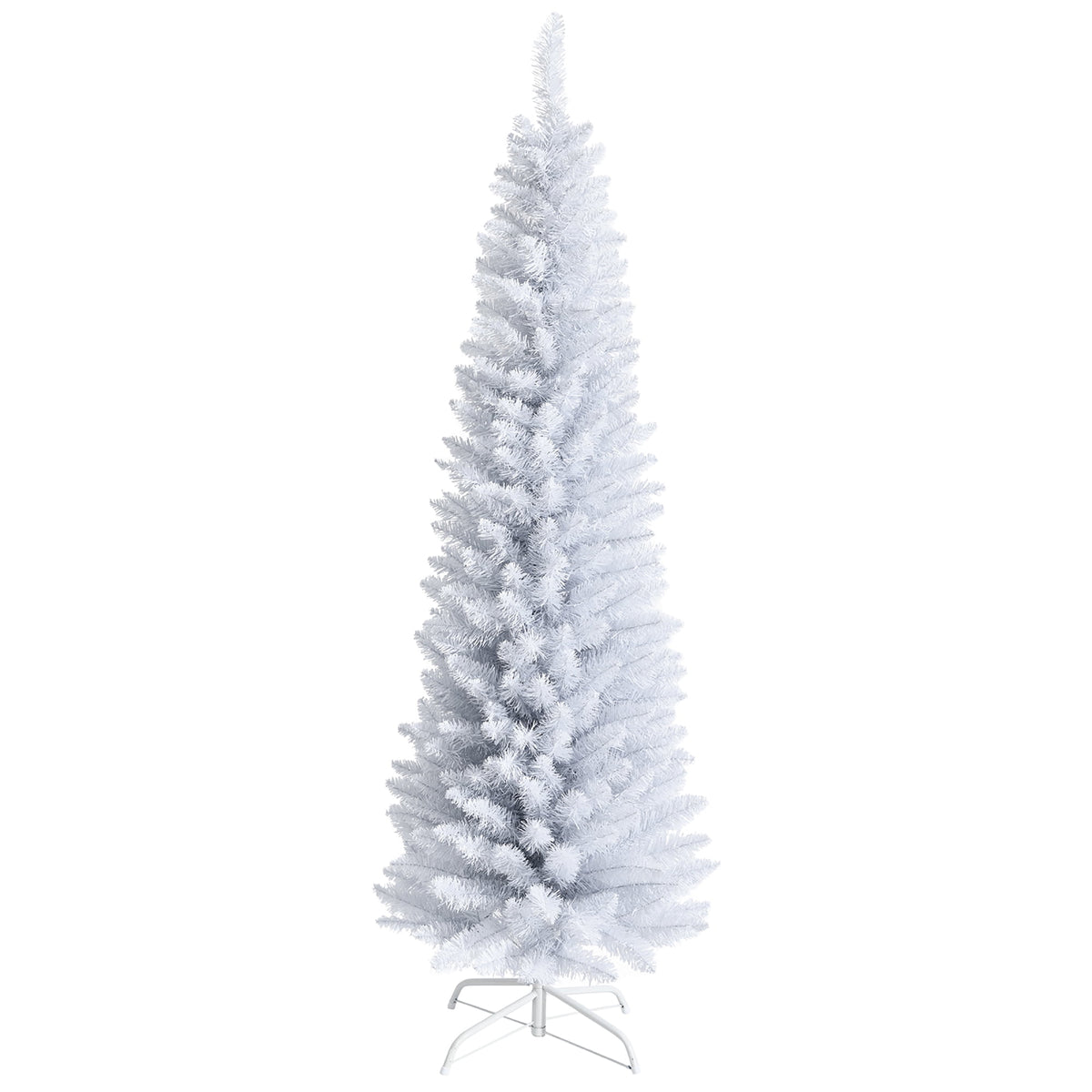 Costway 6ft Unlit Artificial Slim Pencil Christmas Tree with Metal Stand White