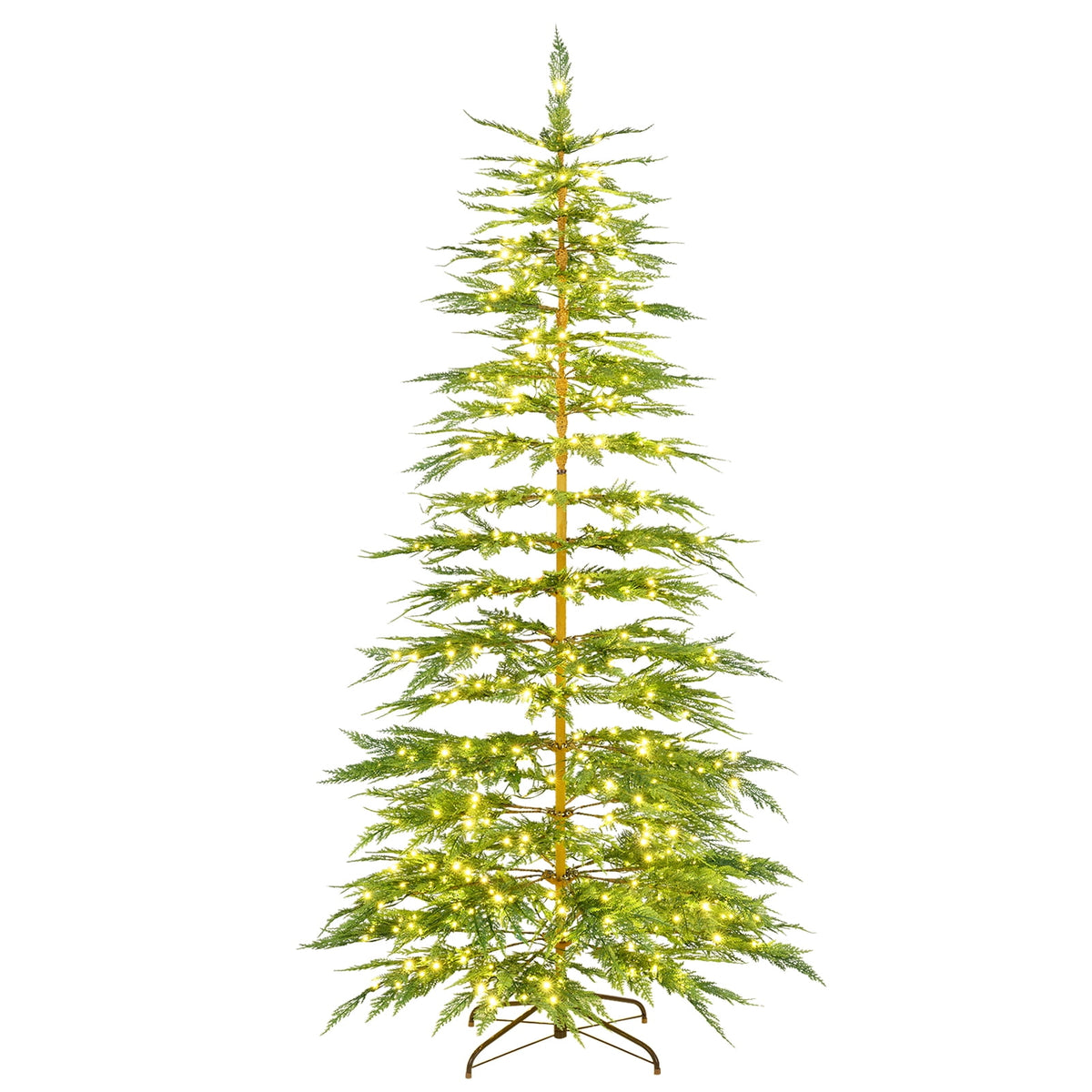 Costway 6.5 FT Pre-Lit Cypress Christmas Tree Hinged with 470 PE Branch Tips Timer & 430 Lights