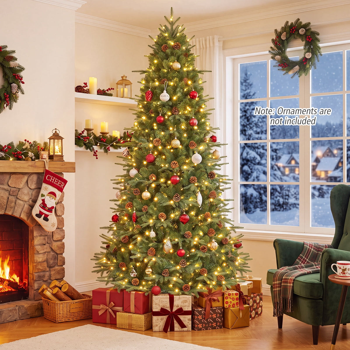 Costway 7.5 FT Pre-Lit Artificial Christmas Tree Hinged with 540 Warm White LED Lights