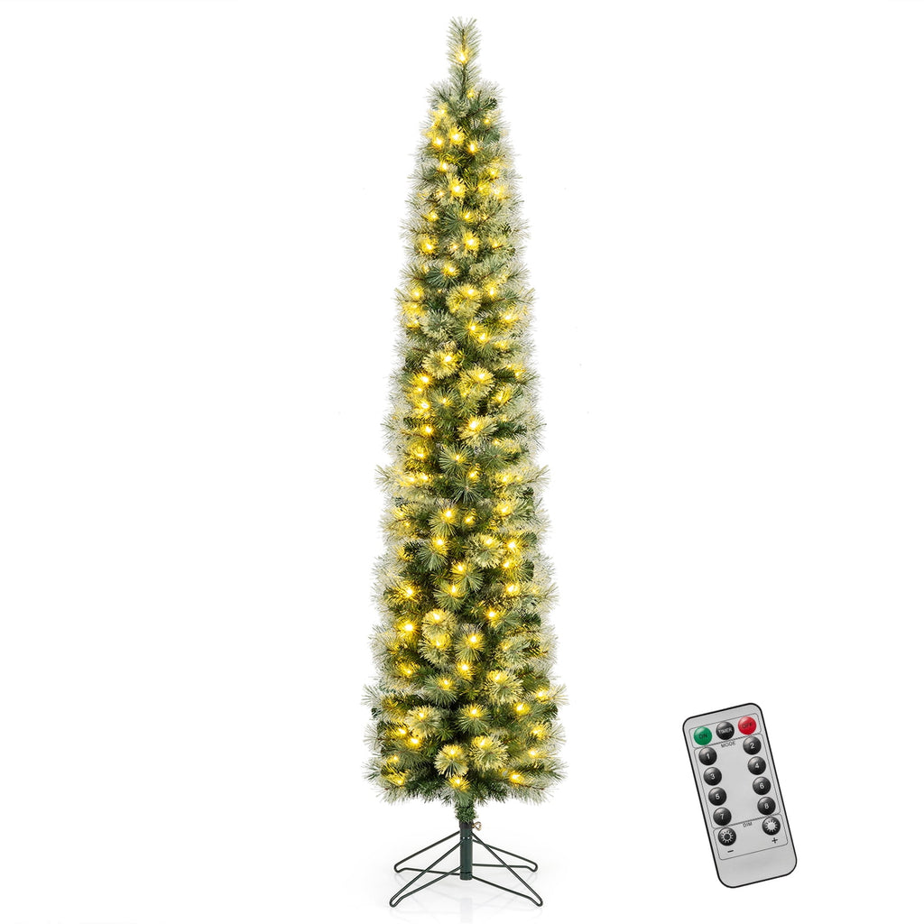 Costway 7 FT Pre-Lit Pencil Artificial Christmas Tree with 150 LED Warm White Lights,8 Modes