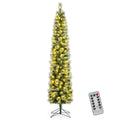Costway 7 FT Pre-Lit Pencil Artificial Christmas Tree with 150 LED Warm White Lights,8 Modes