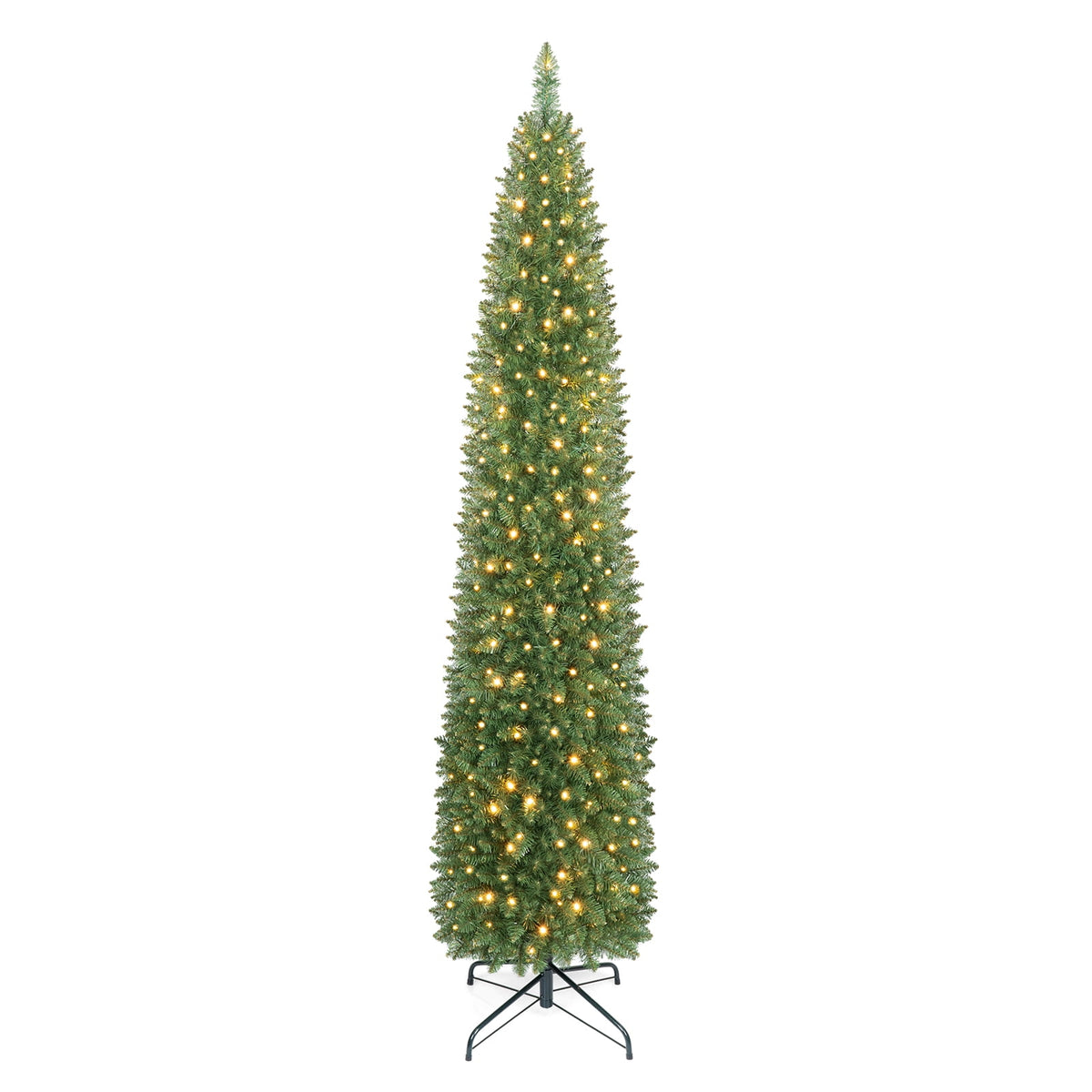 Costway 6 FT Pencil Christmas Tree Pre-Lit Folding Metal Stand Green