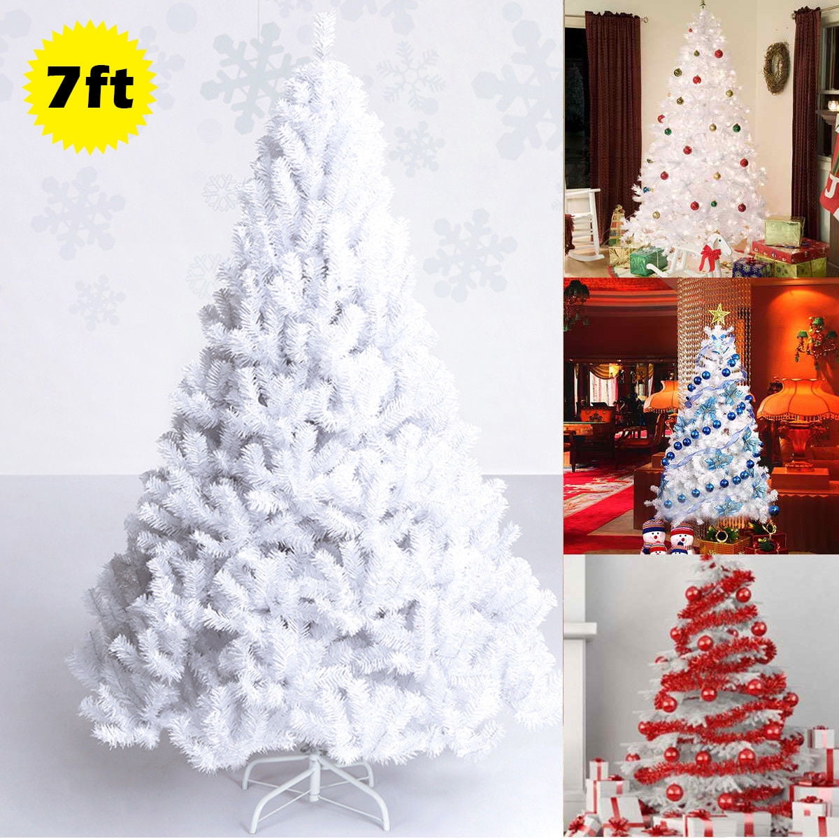 Costway 7Ft Artificial Xmas Tree Stand Christmas Decoration White