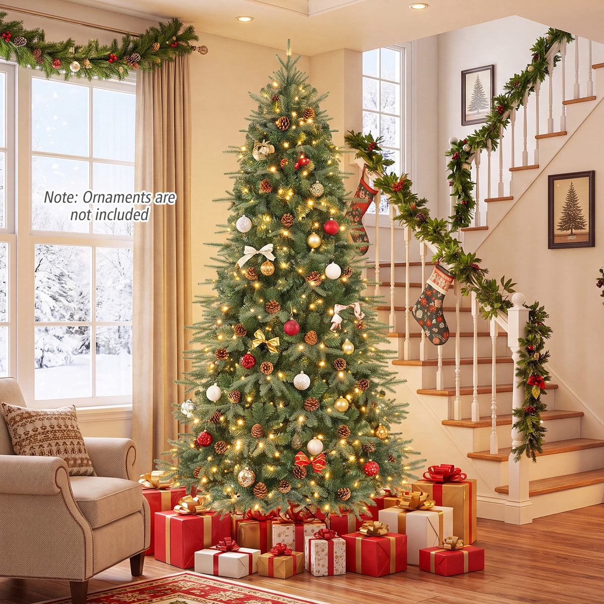 Costway 7.5 FT Pre-Lit Artificial Christmas Tree Hinged with 540 Warm White LED Lights