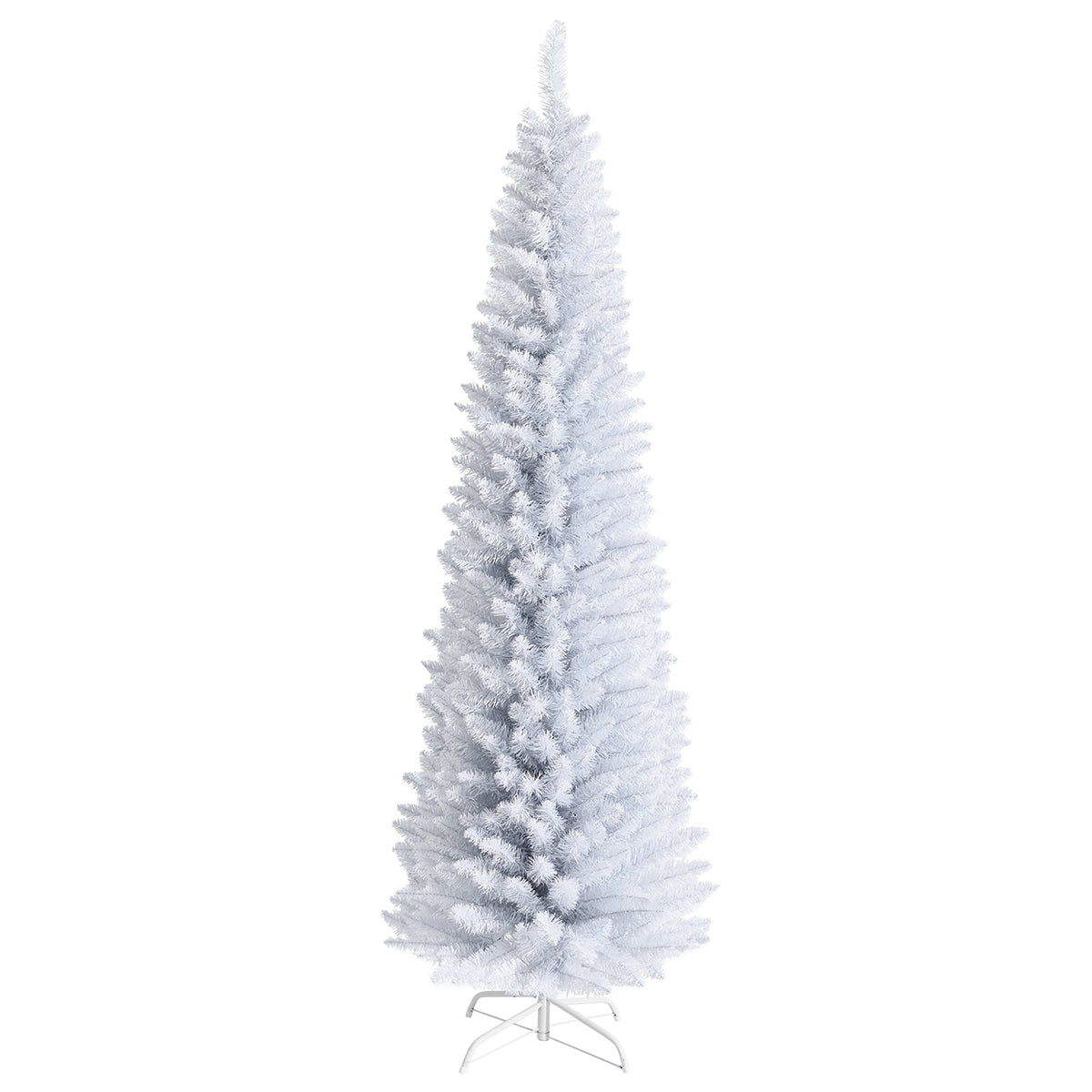 Costway 6ft Unlit Artificial Slim Pencil Christmas Tree with Metal Stand White