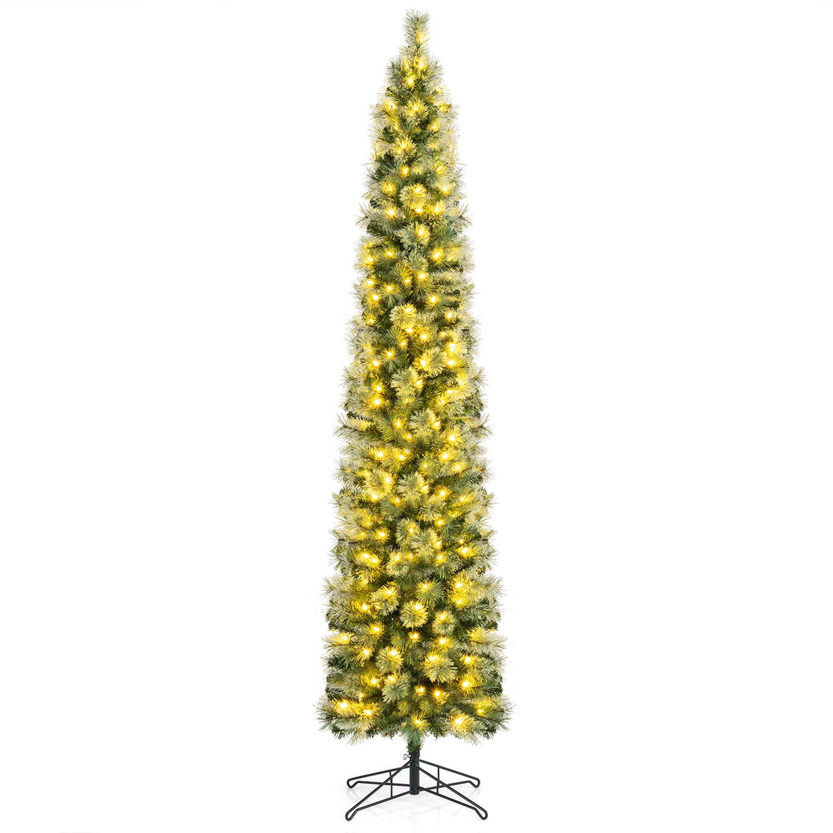 Costway 7 FT Pre-Lit Pencil Artificial Christmas Tree with 150 LED Warm White Lights,8 Modes