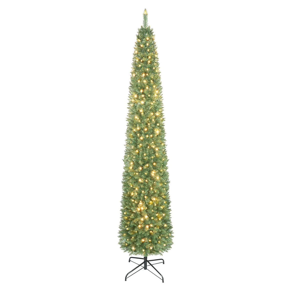 Costway 6 FT Pencil Christmas Tree Pre-Lit Folding Metal Stand Green