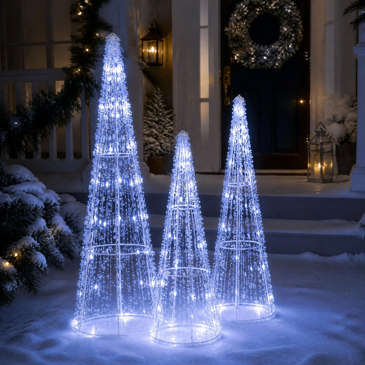 Costway Set of 3 Pre-lit Christmas Cone Trees Xmas Decoration with Star String & 90 Lights
