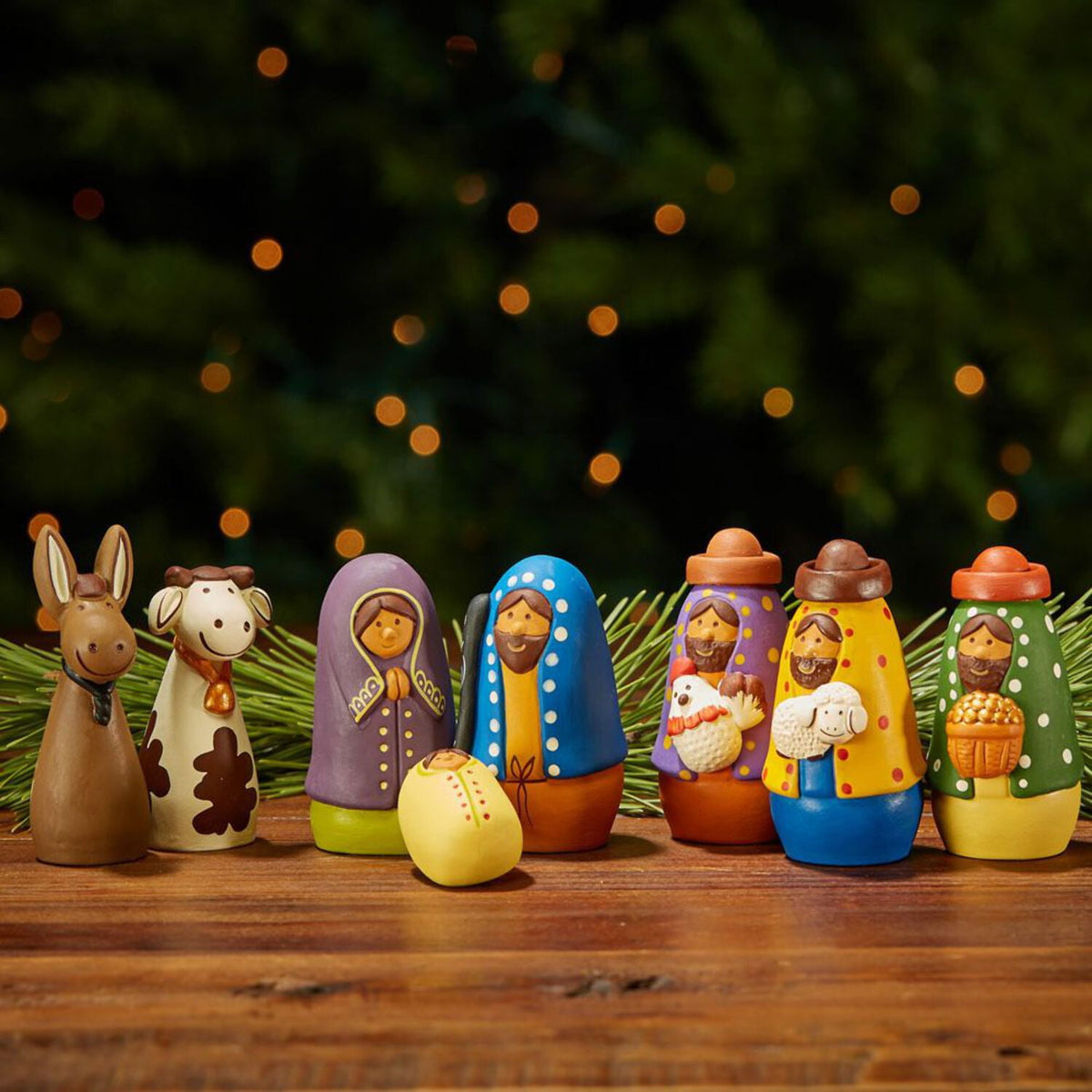 Cute Colorful Ceramic Tabletop Nativity Set of 8