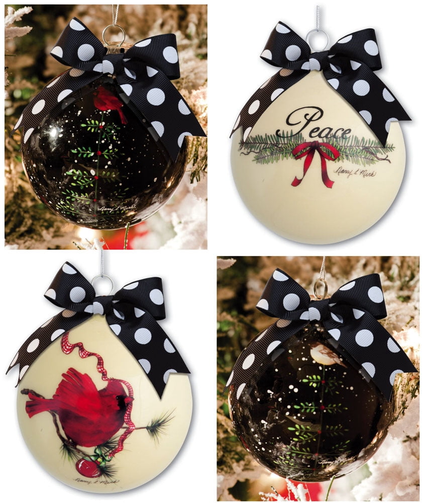 Cypress Home Glass Peaceful Christmas Ornaments, Set of 4