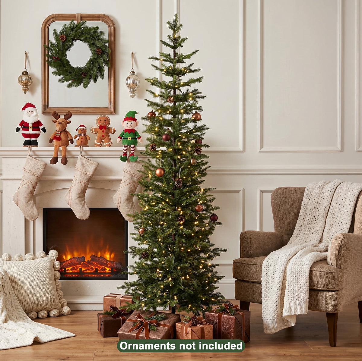 DR.Planzen 6ft Prelit Pencil Christmas Tree with 150 Warm White LED Lights, 1571 PE Branch Tips, Iron Base, Slim Artificial Christmas Tree for Apartment, Entryway, Corner, Office
