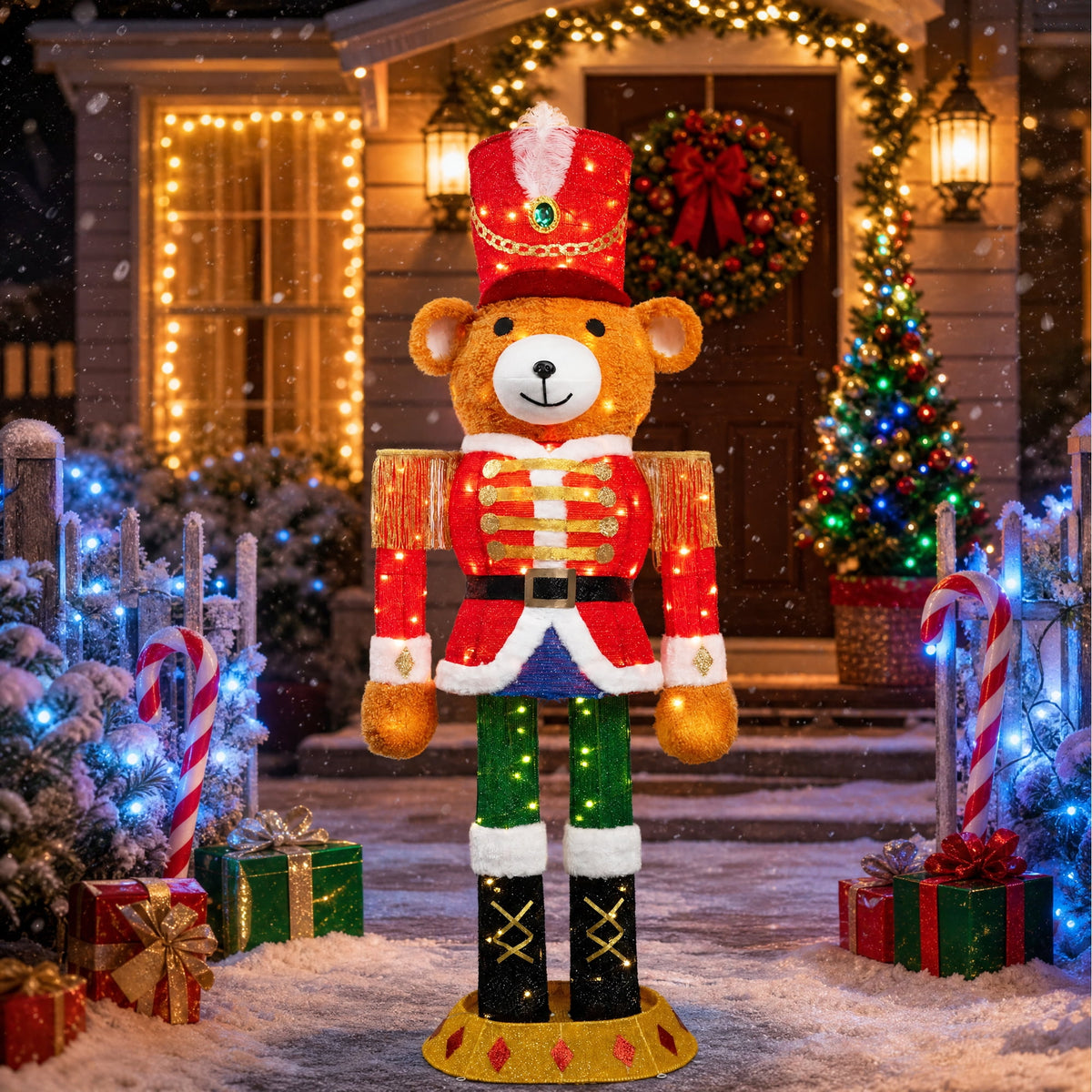 Dazzle Bright 5 ft Lighted Giant Nutcracker Bear Christmas Decoration, IP44 Waterproof Metal Frame, 150 Warm White LED, Outdoor Yard Holiday Display