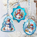 Designocracy 770148S3 3 x 2 in. Snowmen Mercury Glass Ornaments Christmas Santa Snowman Decor, Set of 3