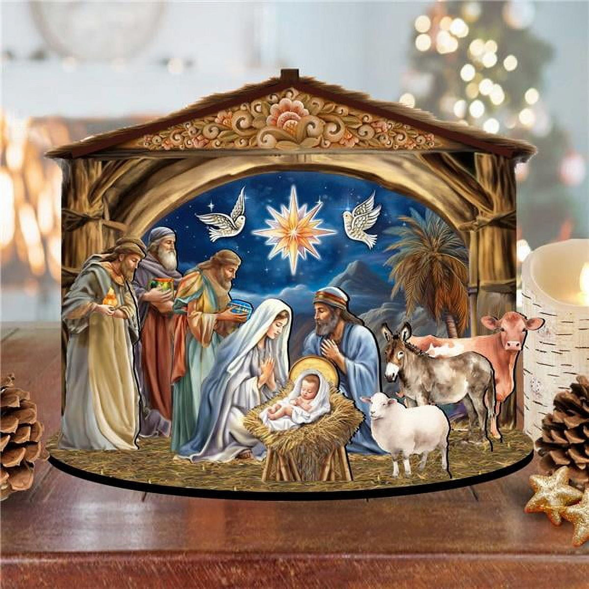Designocracy Handcrafted Miniature Village Nativity Scene, 6.5 in Wood