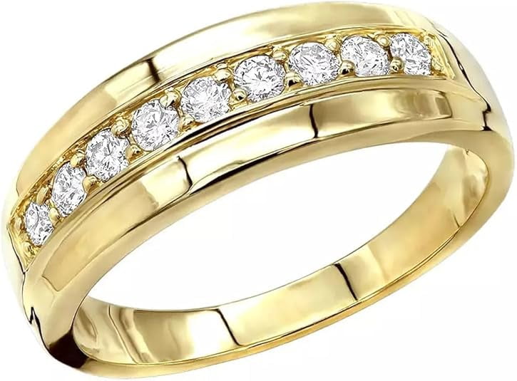 Divine_creation 2.12 Ct Round Cut White Diamond Wedding Engagement Thanksgiving Christmas Pinky Band Ring 14K Yellow Gold Plated 925 Sterling Silver For Men's -4.5