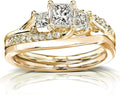 Divine_creation Women's 2.55 Ct Princess Cut White Diamond Engagement Wedding Thanksgiving Christmas Bridal Ring Set 14K Yellow Gold Plated 925 Sterling Silver -4.5