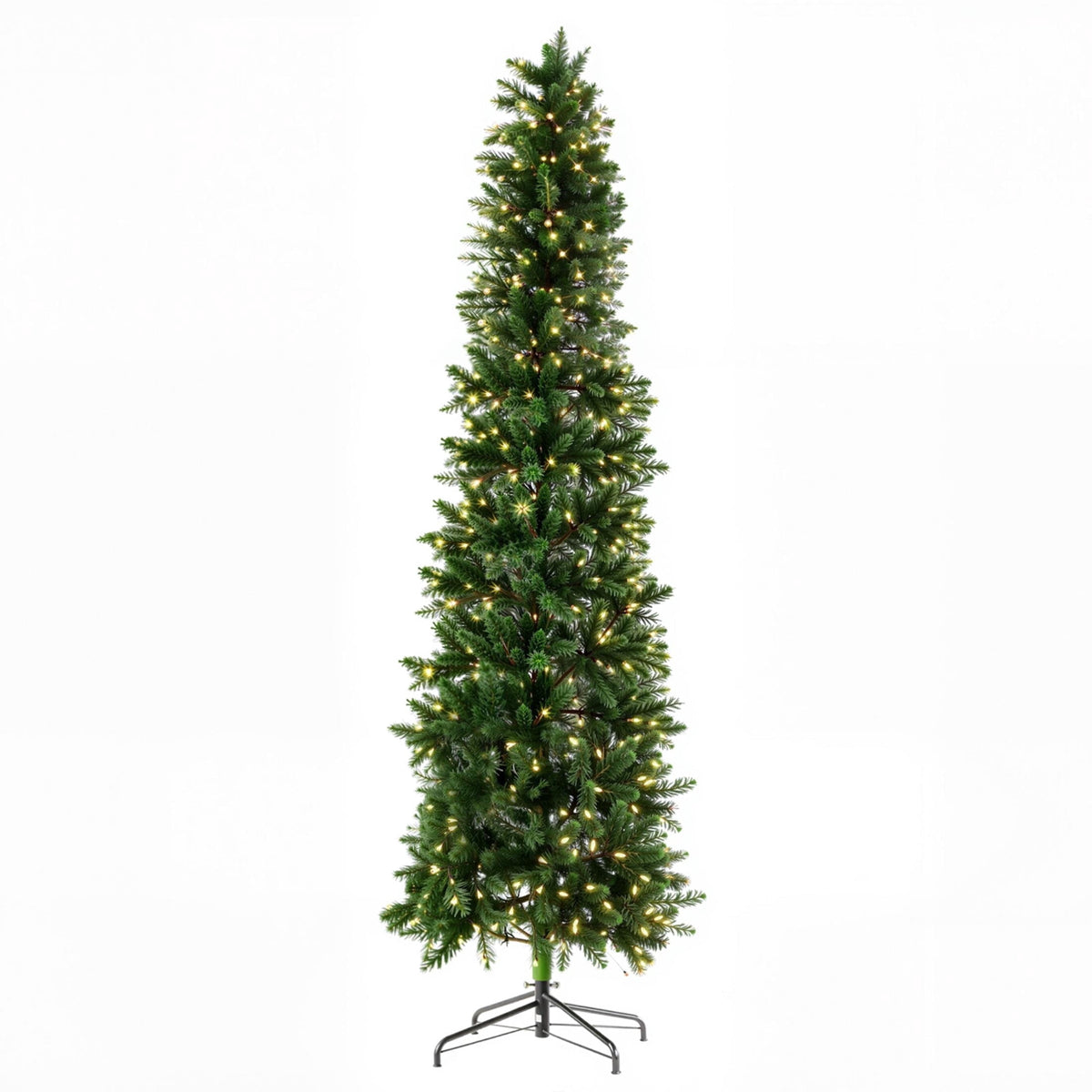 edx 6ft Pre-lit Pencil Christmas Tree, Green Artificial Spruce Slim Christmas Trees, With 250 LED Lights, 571 Branch Tips & Foldable Base, For Home, Office, Party Decoration